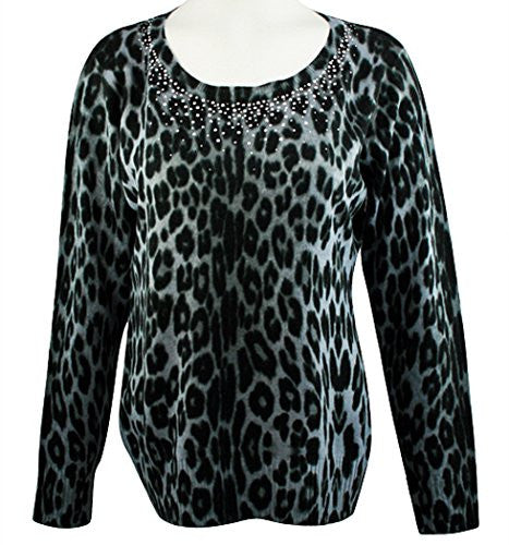 Christine Alexander - Grey Leopard, Crew Neck Sweater Swarovski