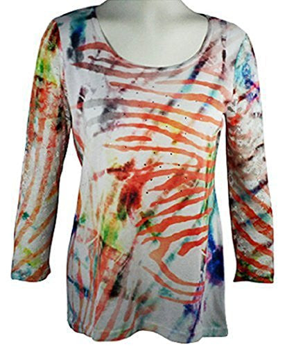 Impulse California - April Bloom, Scoop Neck, Rhinestones- Top with 3/4  – Cities Fashion