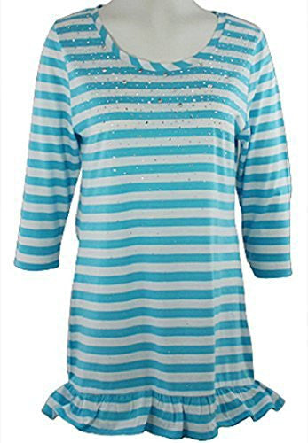 Christine Alexander - Aqua Striped Print, Scoop Neck, Tunic, with