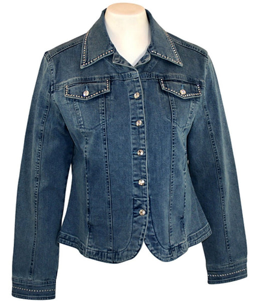 Christine Alexander Crystal Lines Fitted Denim Jacket with Swarovski. Cities Fashion