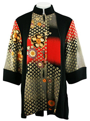 Moonlight - Asian Peacock, Geometric Print, 3/4 Sleeve, Mandarin Collar ...