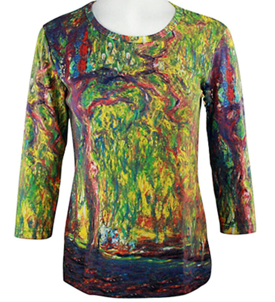 Artlaced - Monet Weeping Willow, 3/4 Sleeve, Scoop Neck, Hand Silk ...