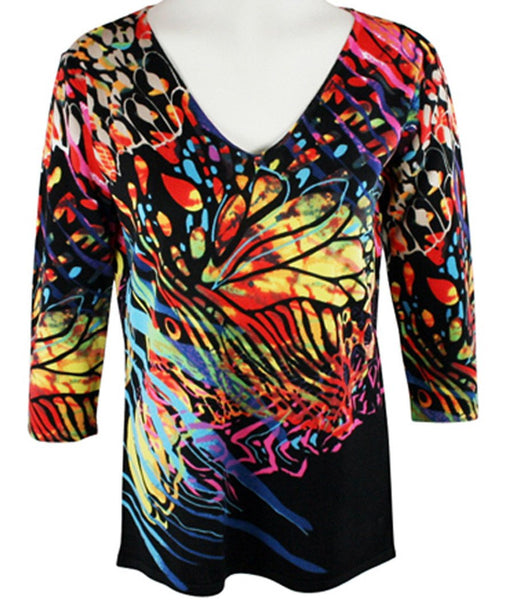Clotheshead - Wild Thing, 3/4 Sleeve, V-Neck, Colorful Print Women's ...