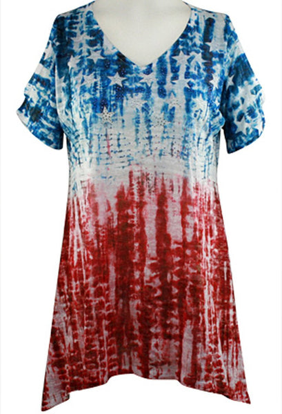 Jess & Jane Americana Short Sleeve V-Neck Cold Shoulder Sublimation ...