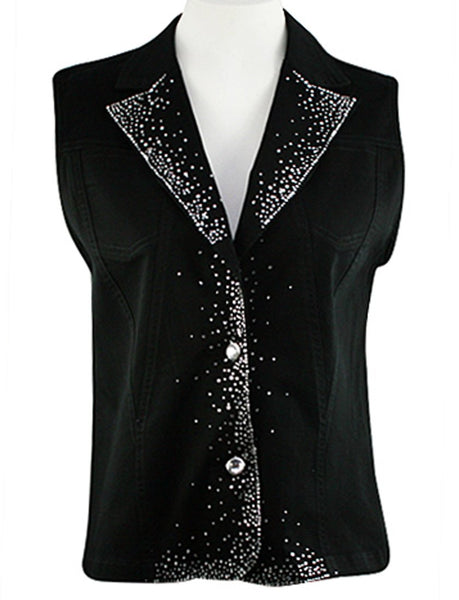 Katina Marie Crystal Trim Sleeveless Rhinestone Button Front Black ...